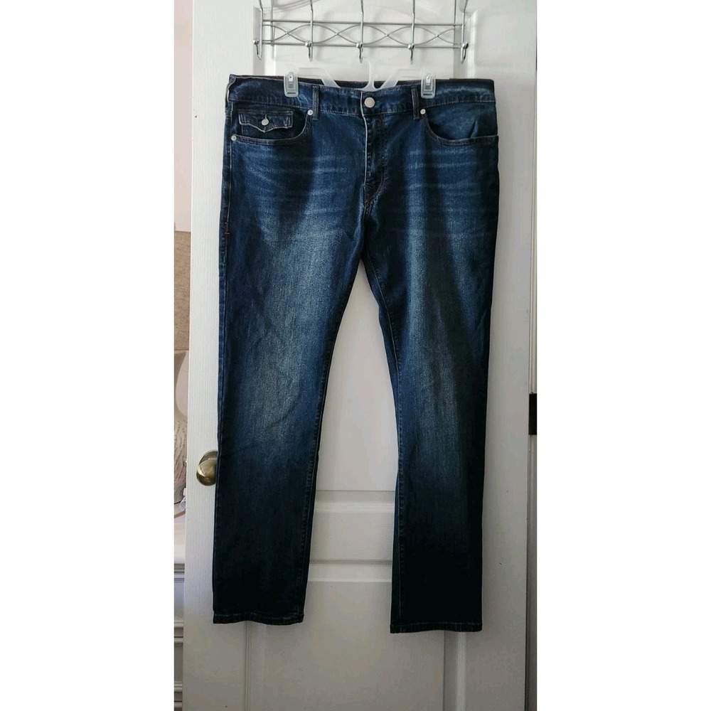 True Religion Men's Rocco Relaxed Skinny Blue Jeans Pants Flap Pockets 40×32
